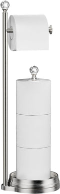 Toilet Paper Holder for Bathroom, Heavy Weighted Metal Free Standing Toilet Paper Holder Stand with Crystal Ball, Toilet Paper Roll Stand for Bathroom Accessories
