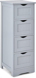 Tangkula Bathroom Floor Cabinet with 4 Drawers, Wooden Storage Cabinet w/Anti-Tipping Device, Freestanding Side Cabinet for Bathroom Home Office, 12 x 12 x 32.5 Inch (Grey, 4 Drawers)