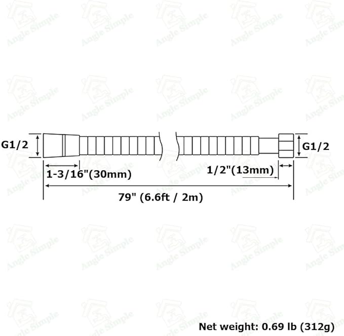 Angle Simple Replacement Shower Hose 79", Stainless Steel Flexible Handheld Shower Extension Hose 1/2" IPS, No Tangles, Chrome