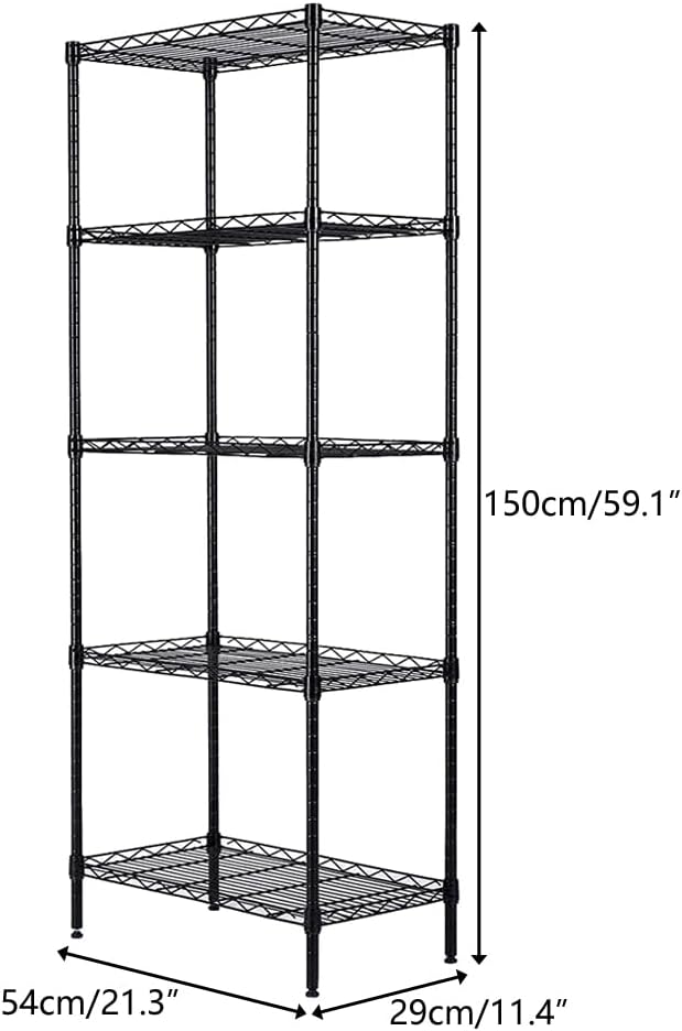 5 Tier Storage Racks Shelving, Heavy Steel Pantry Shelves, Adjustable Wire Shelving Rack, Suitable for Garage, Kitchen, Bathroom, Office, 21" W x 11.4" D x 59" H, Black