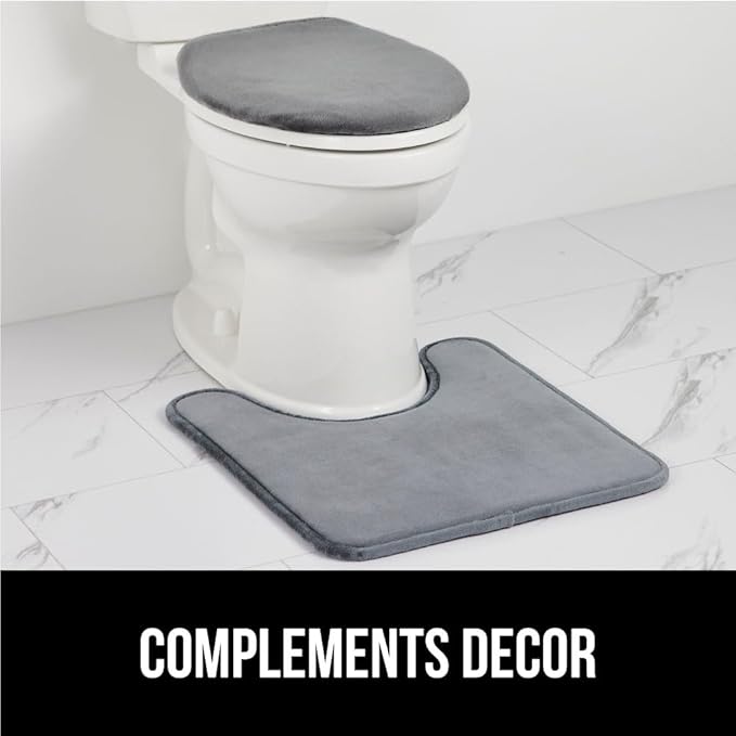 GORILLA GRIP Thick Memory Foam Toilet Rug for Bathroom, U Shaped Washable, Soft Absorbent Velvet Topside Floor Mats, Machine Wash, Cushioned Luxury Rugs for Bath Room, 22.5x19.5, Graphite Gray