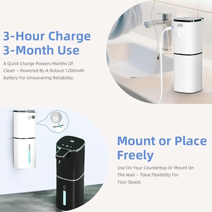 Automatic Liquid Soap Dispenser, 9 Adjustable Levels, 380ml/12.8oz, Auto Touchless Hand Soap or Dish Soap Dispenser,USB Rechargeable Dispenser,Wall Mount or Tabletop Use for Bathroom Kitchen Sink