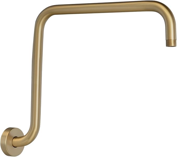PHASAT S Shaped Shower Arm, High Rise Shower Arm with Flange, Brushed Gold