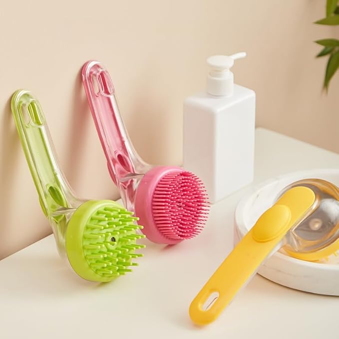 Pet Bath Brush with Silicone Bristles – Grooming Massage Tool with Liquid Dispenser for Wet & Dry Use – Deep Cleaning Portable Brush for Dogs and Cats (Green)