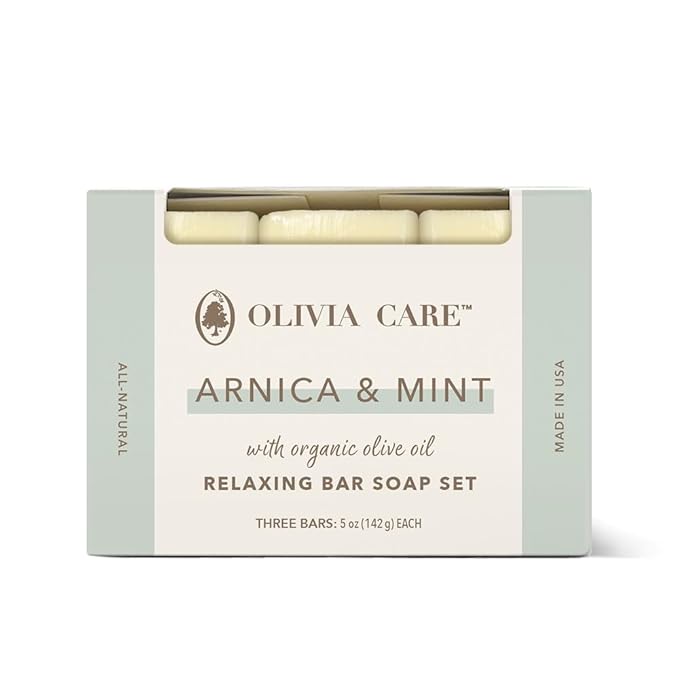 Olivia Care Arnica & Mint All Natural Bar Soap Set, Organic Olive Oil, Triple-Milled, 5 oz Each, 3-Pack, Made in the USA