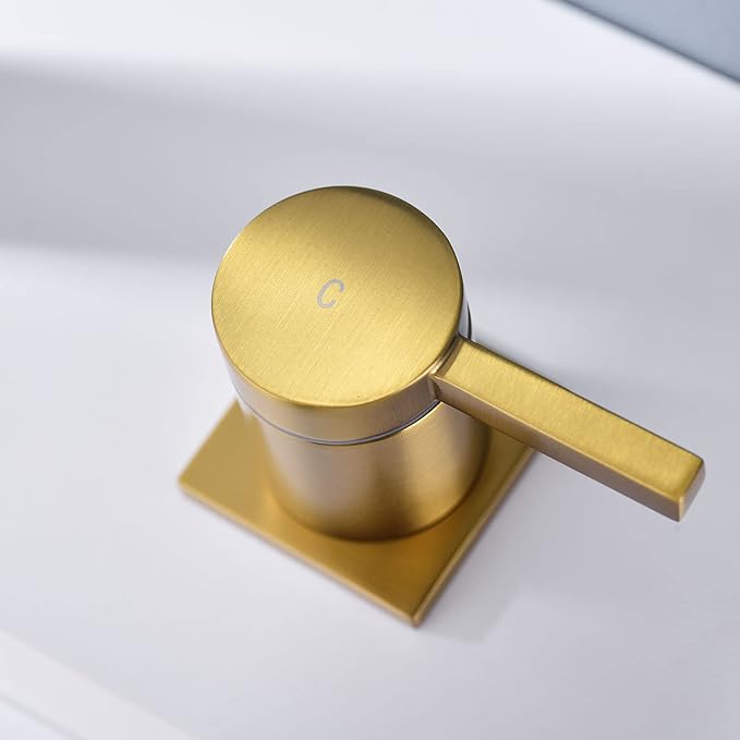Luxury Brass Widespread Bathroom Sink Faucets with Copper Valve for 3 Hole 2-Handle 8 Inch Deck Bathroom Vanity Faucet, &Stainless Steel Pop-up Drain Assembly, Brushed Brass Gold