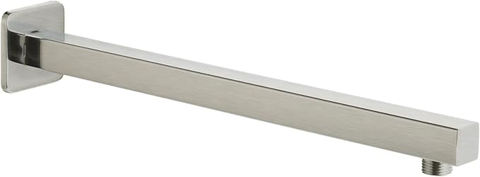 Voolan 16" Square Shower Arm with Flange and Teflon Tape, Extension Shower Head Arm for Bathroom Fixed Shower Head, Solid Stainless Steel, Wall Mounted (Brushed Nickel)