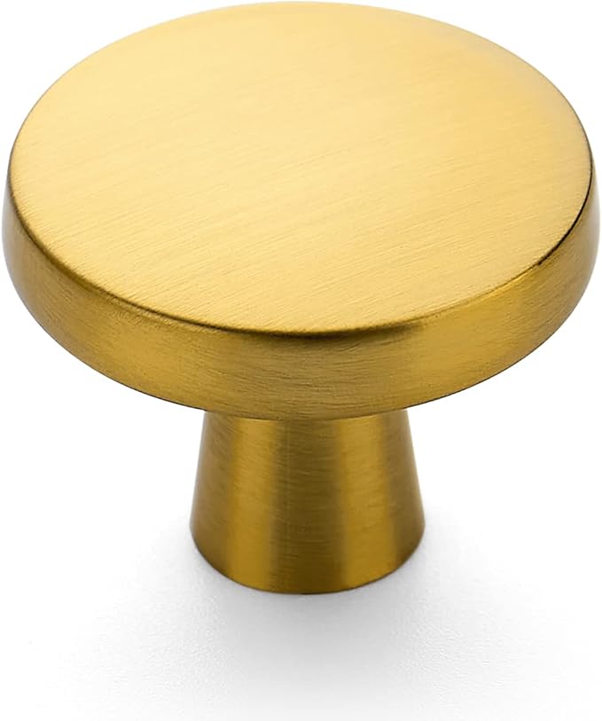 Ravinte 15 Pack Drawer Pulls 1-1/4 Inch Brushed Brass Kitchen Cabinet Knobs Solid Round Gold Dresser Handles for Simple Cupboard Hardware