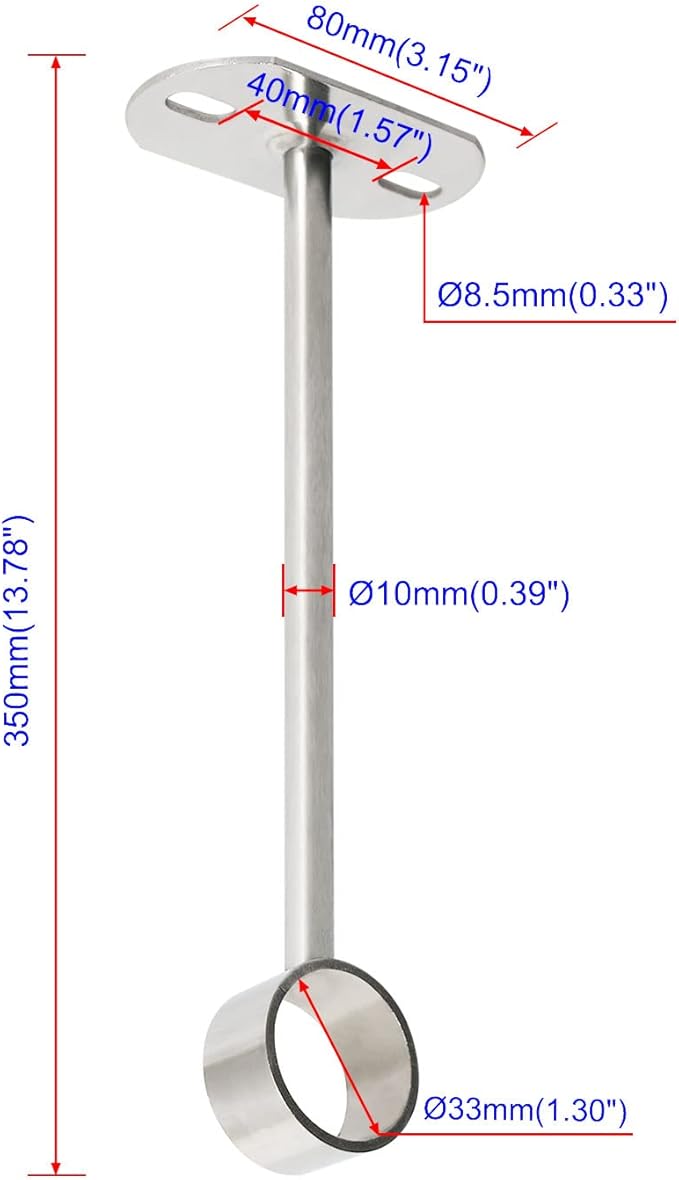 2Pcs ID32mm(1-1/4"), L350mm, Clothes Rail mounting Bracket, Shower Curtain Closet tie Rod Support Frame, Curtain Rod Flange Socket, Suitable for Ceiling or Wall mounting