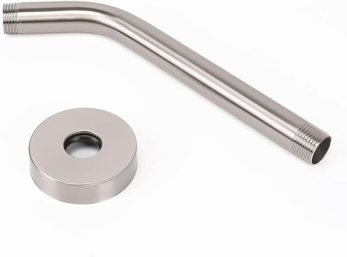 HarJue Shower Arm with Flange and Teflon Tape, Wall Mounted Shower Pipe 304 Stainless Steel Extension Arm for Fixed Shower Head & Handheld (8 Inch, Brushed Nickel)