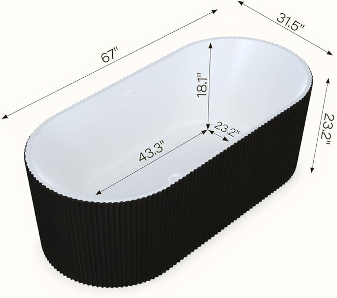 67" Freestanding Bathtub, Deep Soaking Tub with Non-Slip Base, CUPC Certified Stand Alone Tub, Modern Bathroom Soaker Tub with Chrome Drain, Easy Install, White