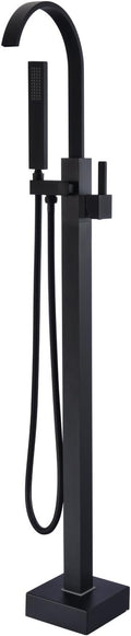 Freestanding Bathtub Faucet Tub Filler Black Floor Mount Single Handle with Hand Shower