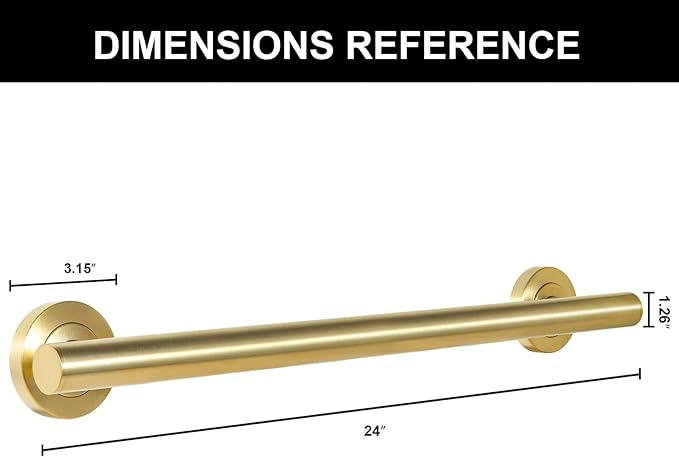 Lava Odoro Shower Grab Bar, Modern Stainless Steel Handicap Grab Bar for Bathtubs and Showers, Shower Safety Bar for Seniors Disabled, ADA-Compliant (Brushed Gold, 24 Inch)