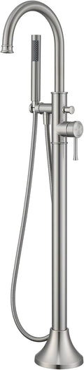 Free Standing Tub Faucet Brushed Nickel Freestanding Bathtub Faucet Floor Mount Brass Bathroom Tub Filler with Hand Shower