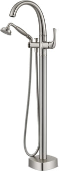 Free Standing Tub Faucet, Hanallx Luxury Brushed Nickel Freestanding Bathtub Faucet with Sprayer, Premium Brass High Flow Rate Floor Mount Tub Filler Swivel Spout, Roman Tub Faucet Set（HM88011-BN）
