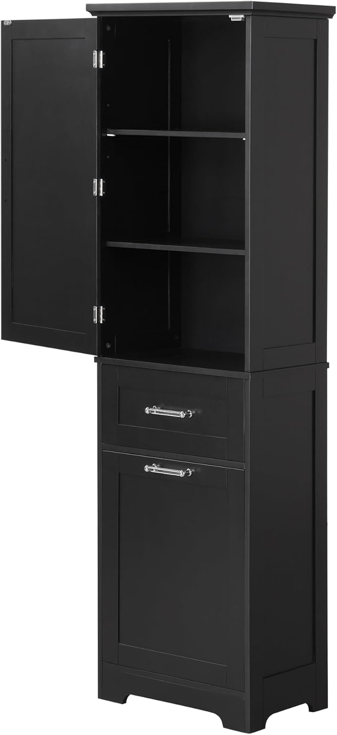 Favfurish 68" Tall Bathroom Storage Cabinet with Door and 2 Drawer,Modern Linen Cabinets w/Adjustable Shelf & Magnetic Door Stopper,Freestanding Organizer for Bath Room,Study,Office,Kitchen Black