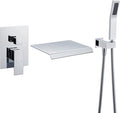 Wall Mount Tub Filler Waterfall Tub Faucet Chrome Bathtub Faucet Brass Single Handle Bathroom Faucet with Hand Shower