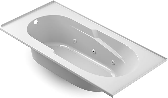 Jacuzzi SIGNATURE Acrylic Drop-In Bathtub, Jet Massage Tub, Slip Resistant, Right Drain Placement, 72" (L) x 36" (W), Rectangle, White