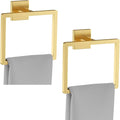 2-Piece Brushed Gold Towel Ring,Square Hand Towel Holder,Stainless Steel Modern Towel Holder Wall-Mounted Bathroom Towel Ring Towel Rack