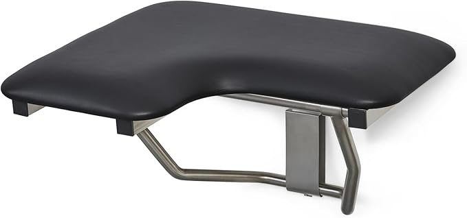 32" x 22.5" Black Padded Cushion Wall Mount Folding Right-Handed Transfer Bench Shower Seat, ADA Compliant