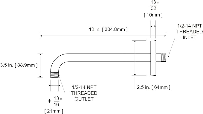 OFFO Shower Arm with Flange, 12 in Oil Rubbed Bronze Wall Mount Replacement Angle Shower Head Arm Wall-Mounted For Fixed Shower Head & Handheld Showerhead