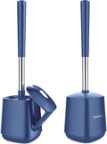 SetSail Toilet Brush and Holder, Self Closing Lid Toilet Bowl Brushes Holder and Extra Long Handle Ventilated Toilet Brush Set for Bathroom Cleaning, Nylon Bristles, 2 Packs-Dark & Blue
