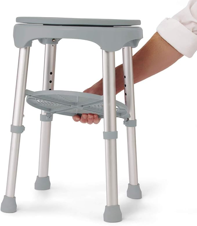 Medline Durable Aluminum Frame, Round Swivel Shower Stool, Gray, Supports up to 300lbs.