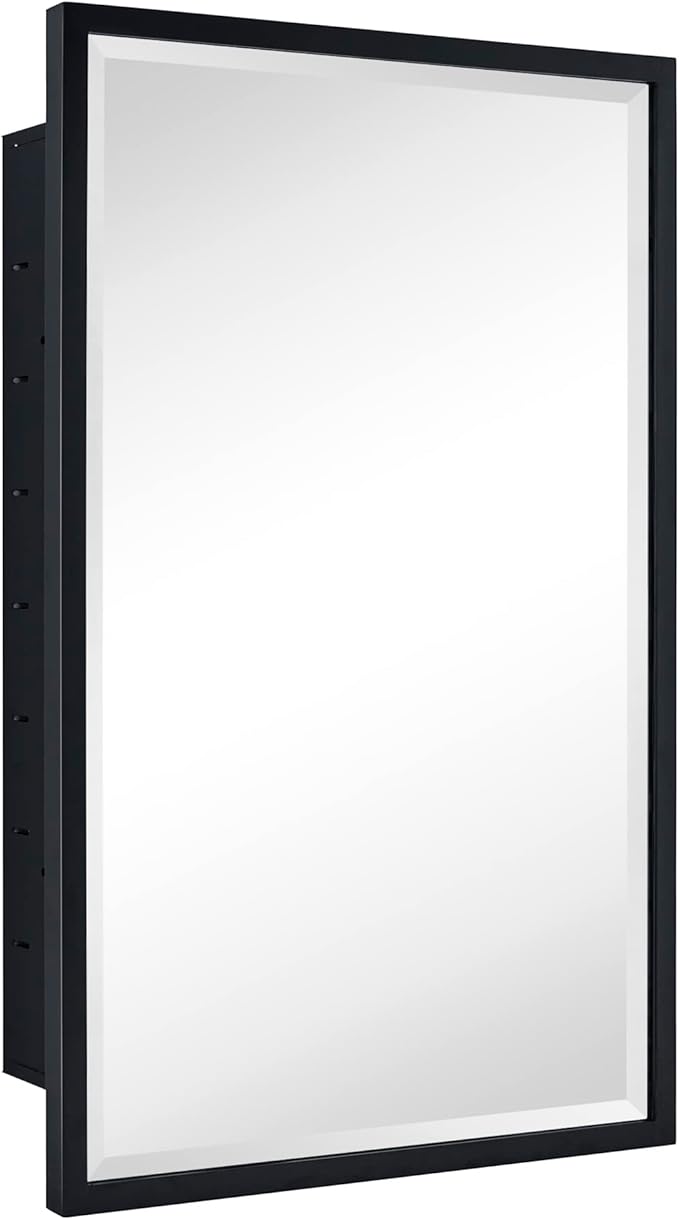 TEHOME Black Recessed Bathroom Medicine Cabinet with Mirror Squared Corner Rectangle Metal Framed Medicine Cabinet with Beveled Mirror 20x30''