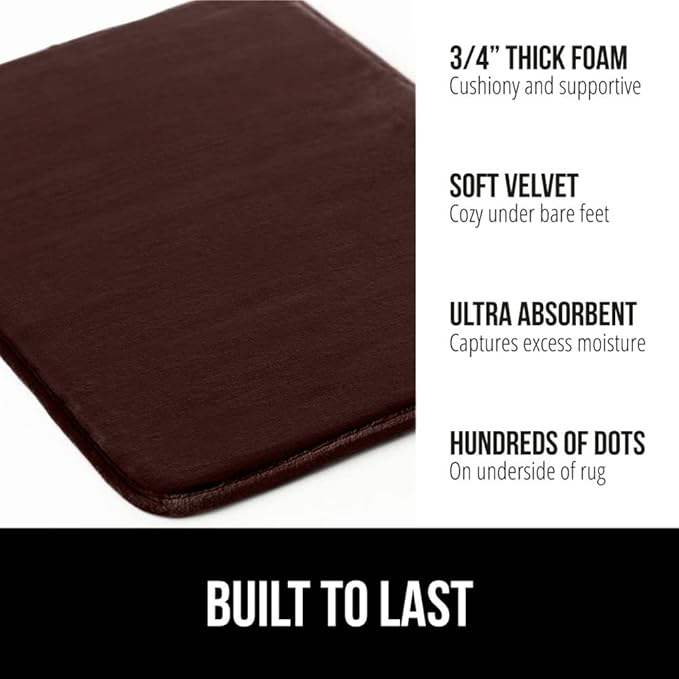GORILLA GRIP Memory Foam Bath Mat, Soft Absorbent Velvet Bathroom Mats, Durable Dots on Underside, Machine Washable Bathmat, Carpet Rug Room Decor for Shower Tub Floor RV, 24x17 Rugs, Brown