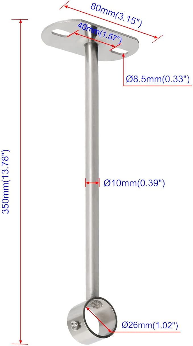 2Pcs ID25 mm (1"), L350mm, Clothes Rail mounting Bracket, Shower Curtain Closet tie Rod Support Frame, Curtain Rod Flange Socket, Suitable for Ceiling or Wall mounting