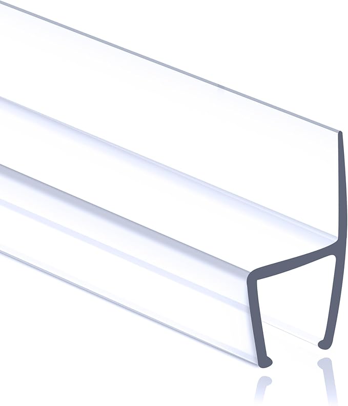 1/4" (6mm) Frameless Shower Door Seal – H-Type 8 Ft. (2.44m) Ultra-Clear Bottom & Side Drip Rail Sweep Strip, 1 Piece for Leak Protection, Water Control & Easy DIY Installation