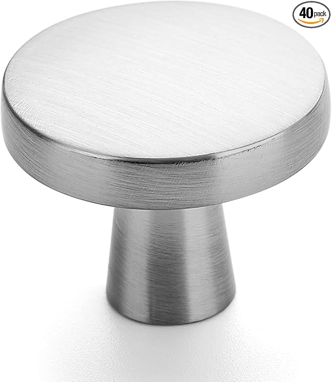 Ravinte 40 Pack Drawer Pulls 1-1/4 Inch Kitchen Cabinet Knobs Brushed Nickel Solid Round Dresser Knobs Simple Cabinet Hardware for Cupboard Drawer Handles
