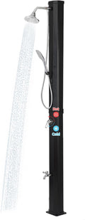 9.3 Gallon Solar Heated Outdoor Shower, 7.2FT Height, 360°Rotating Rainfall + 6FT Handheld Shower + Foot Faucet, Freestanding Black Poolside Shower with Hot & Cold Water Adjustment