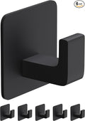Square Self Adhesive Towel Hooks - 6 Pack Matte Black Metal Hooks, Right-Angle Design for Towels, Robes & Hats, Organize Bathroom, Kitchen, Entryway, Doors, Cabinets on Smooth Surfaces