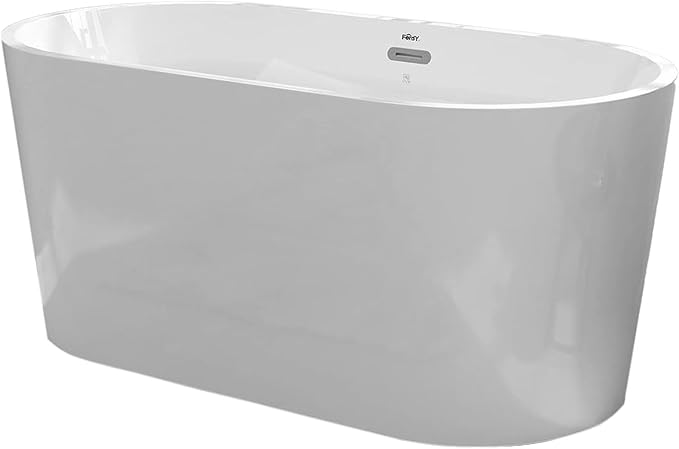 FerdY Shangri-La 55" Acrylic Freestanding Bathtub, Classic Oval Shape Soaking Bathtub with Toe-Tap Chrome Drain and Classic Slotted Overflow Included, Modern White, cUPC Certified