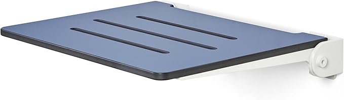 18 inch Silhouette Slimline Folding Wall Mount Shower Bench Seat, Navy Seat with White Frame