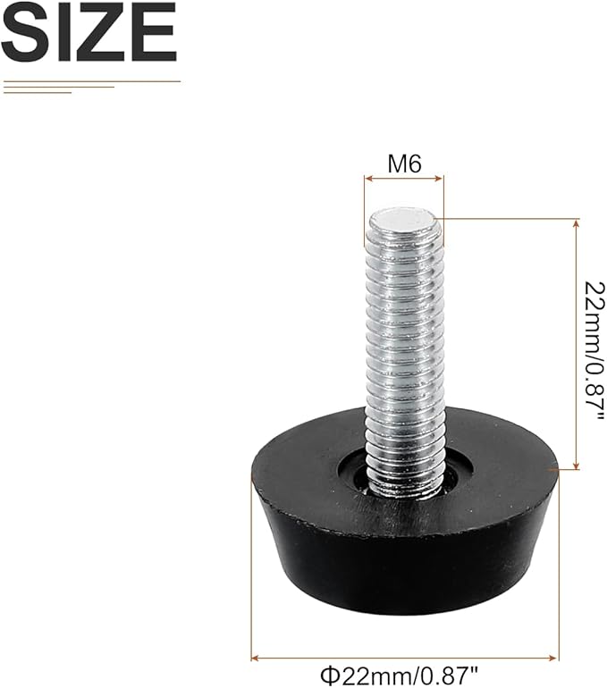 M6x22x22mm(DxLxOD) Screw on Furniture Glide Leveling Feet - 12Pack - Good for Furniture - Adjustable Thread Furniture Levelers - Black