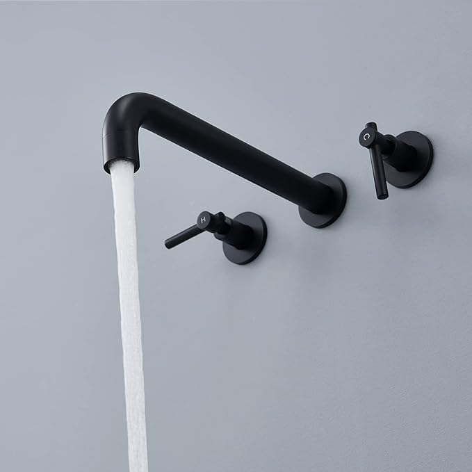 Wall Mount Tub Filler Black Tub Faucet Brass Bathroom Bathtub Faucets with 2 Handles