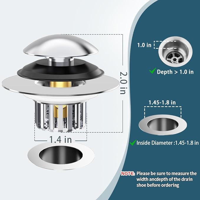 Upgraded 2 in 1 Bathtub Drain Stopper, Pop Up Tub Drain Hair Catcher, Anti Clogging Tub Drain Stopper, Replaces Lift and Turn, Tip-Toe and Trip Lever drains for Tub, Easy Install and Clean