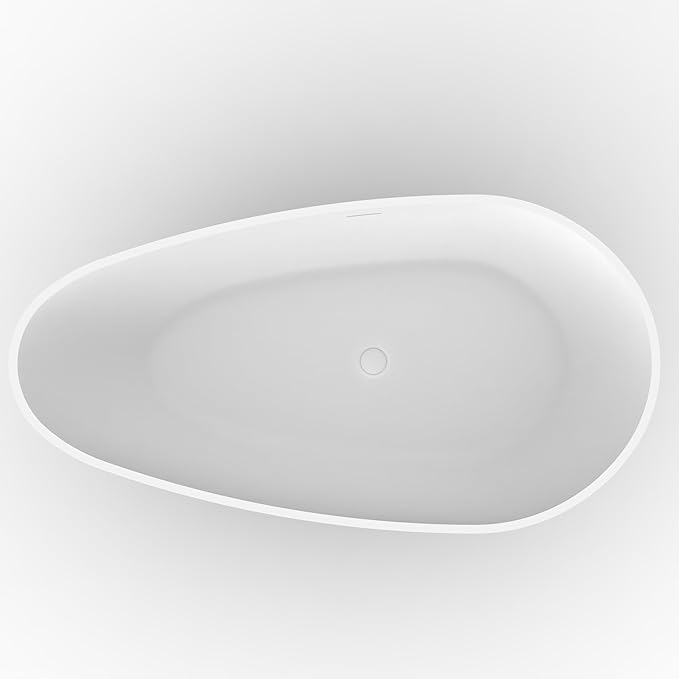 67 in Solid Surface Freestanding Bathtub, Contemporary Oval Shape Soaking Tub, Egg Shell Stone Resin Stand Alone Bathtub With Pop-Up Drain and Overflow, Cupc Certified,Matte White