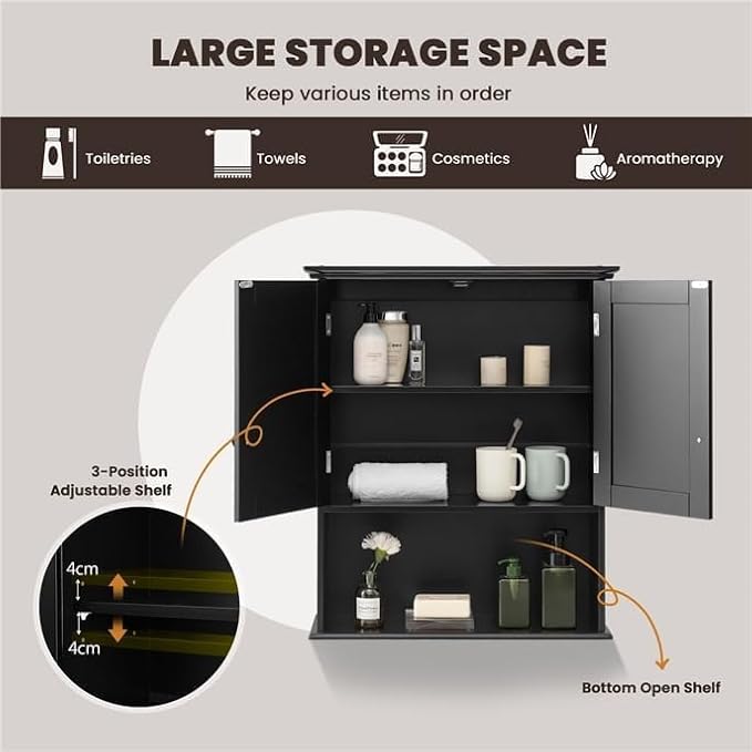 Safeplus 28" H x 23.5" W Wall Mount Medicine Cabinets with Adjustable Shelf and 2-Door for Bathroom Living Room
