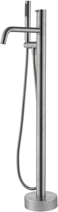 Freestanding Bathtub Faucet Floor Mount Tub Filler Brushed Nickel Brass Single Handle Bathroom Faucets with Hand Shower