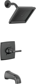 Delta Geist 14 Series Square Bathtub and Shower Faucet Set, Matte Black Shower Head and Handle Set, Valve Trim Kit, Matte Black 144864-BL (Valve Included)