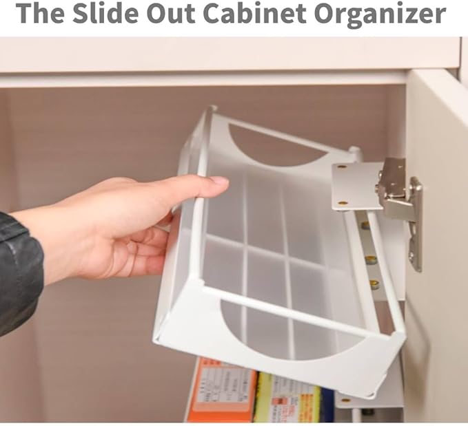 Under Sink Organizer Sliding Storage Rack for Kitchen & Bathroom, Space-Saving Pull-Out Storage for Bottles, Spices, Cleaning Supplies Adjustable Under Cabinet Organizer Durable Metal Shelf, White
