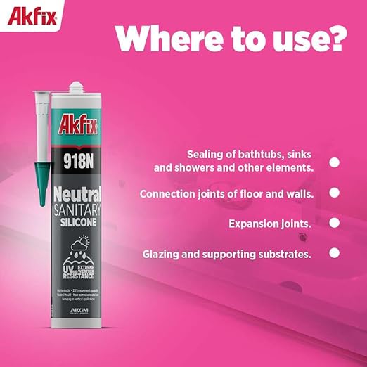 Akfix 918N Black 100% Silicone Caulk for Kitchen and Bathroom (2x10.5 fl.oz.) - Solvent-Free, Low Odor, UV & Water Resistant, Fast Curing, Non-sag, High Elasticity Silicone Sealant | Black, 2 Pack