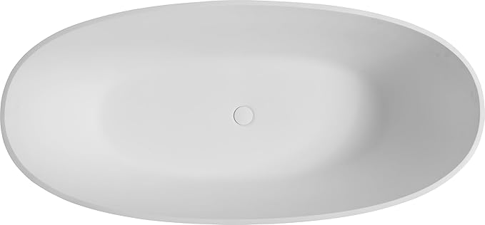 Abruzzo 65" Matte White Freestanding Solid Surface Bathtub, Luxury Handcrafted Stone Resin Freestanding Soaking Bathtub with Overflow and Pop-up Drain