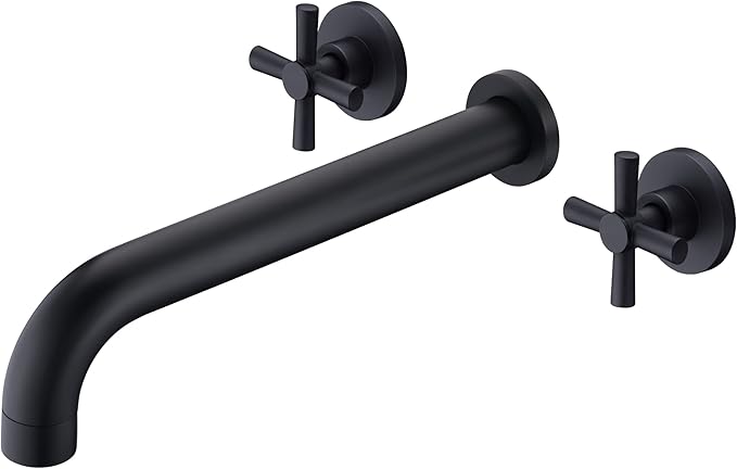 SUMERAIN Wall Mount Tub Filler Matte Black Bathtub Faucet High Flow Two Cross Handles with Rough in Valve, Extra Long Spout