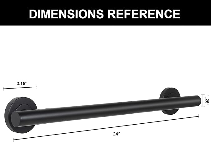 Lava Odoro Shower Grab Bar, Modern Stainless Steel Handicap Grab Bar for Bathtubs and Showers, Shower Safety Bar for Seniors Disabled, ADA-Compliant (Matte Black, 24 Inch)