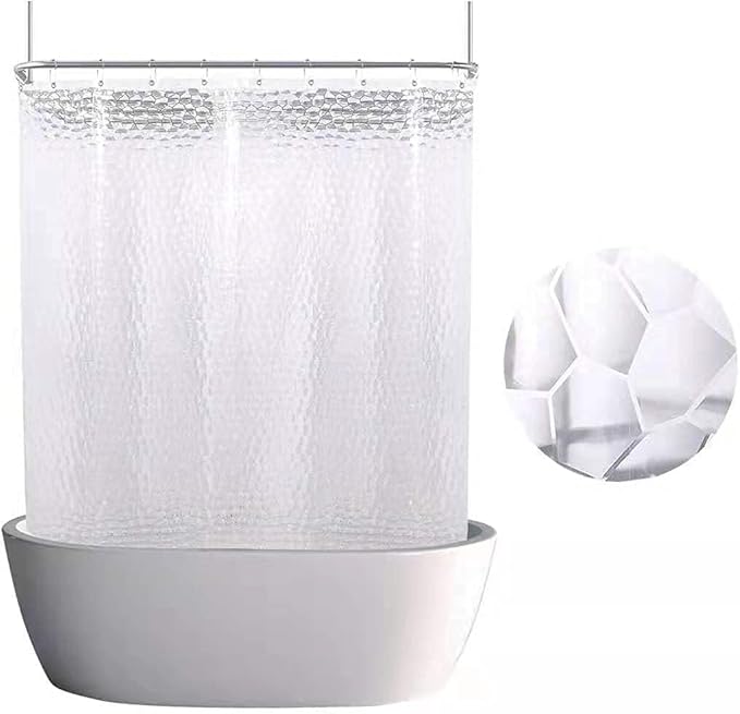 Clawfoot Tub Clear Shower Curtain Liner Extra Wide Warp Around, Plastic EVA Water Repellent, 36 Metal Hooks Waterproof Water Cube, 180 in x 70 inches