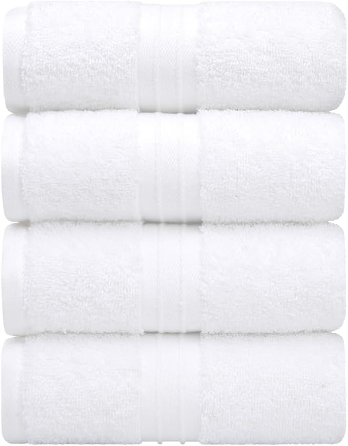 Hand Towels 4 Pack - Soft & Cozy, Large (16"x 28") Cute, Soft, Decorative - Versatile, Perfect as Hand Towels for Bathroom, Gym, Hotel, Spa Towels - White